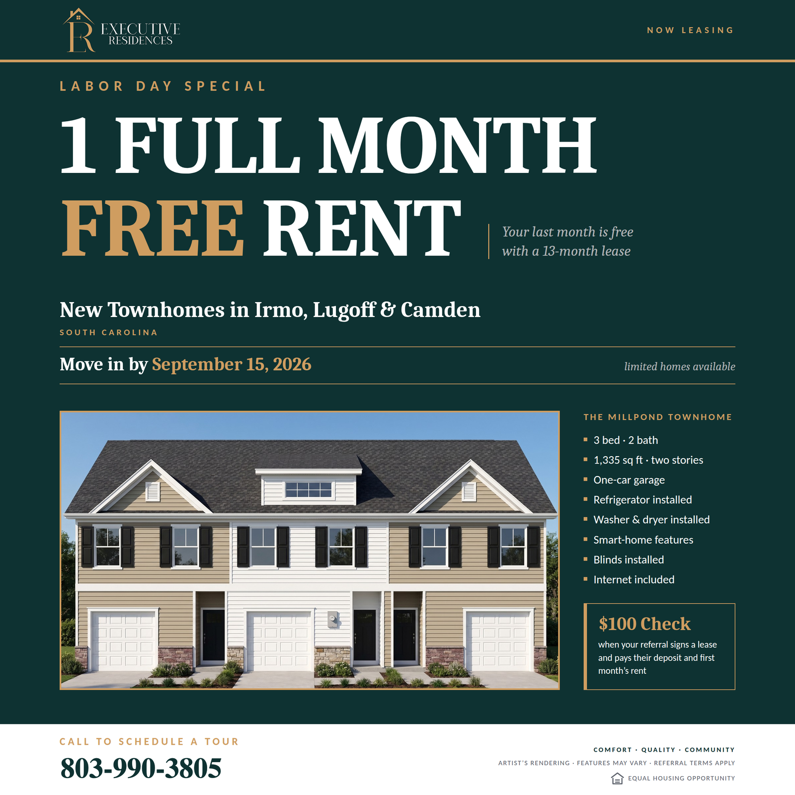 1/2 Month's Rent Free